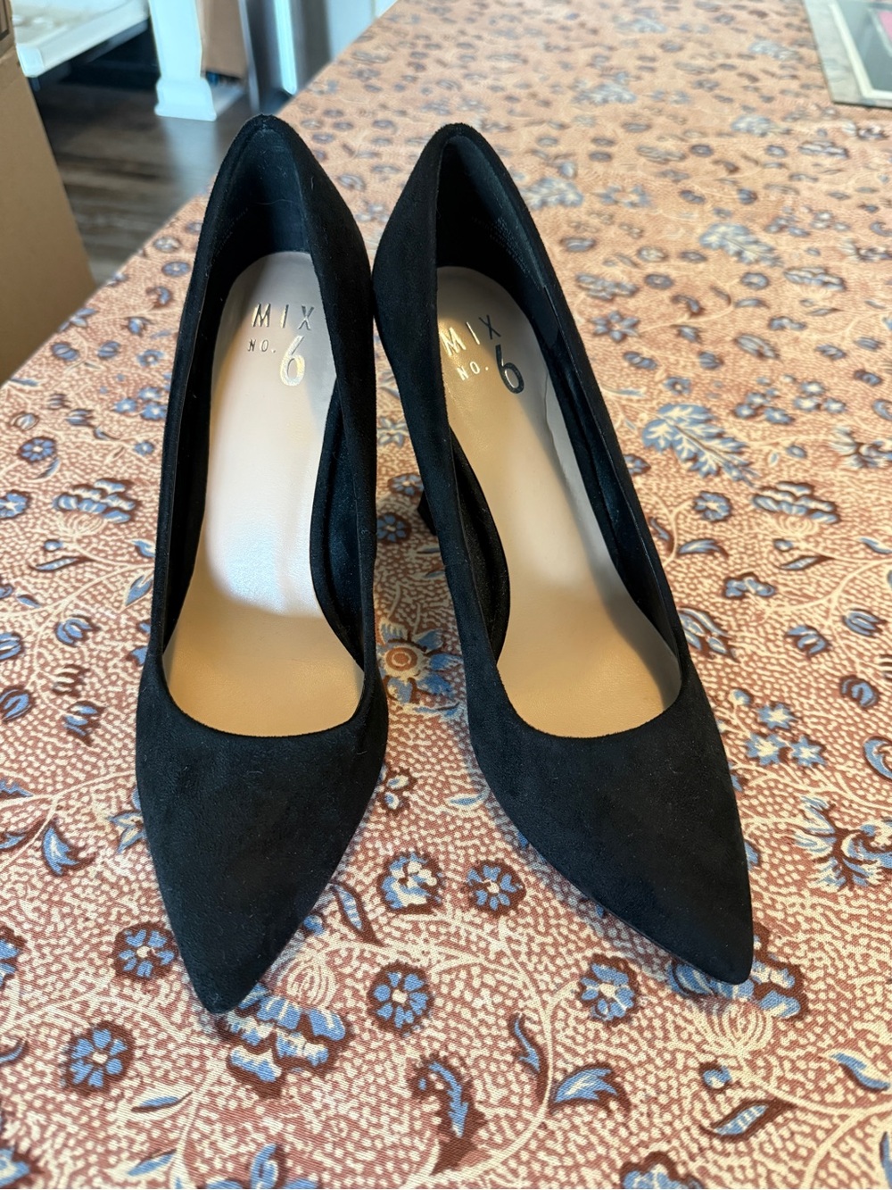 Mix No. 6 Black Suede-Look Pointed Toe Heels